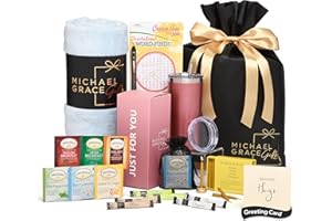 MICHAEL GRACE GIFTS Gifts For Grandma - Gift Baskets For Women, Comfort Gift Sets from Son & Daughter. Birthday Gift for Women, Get well Soon Care Package - Blanket, Teas, Tumbler, Candle
