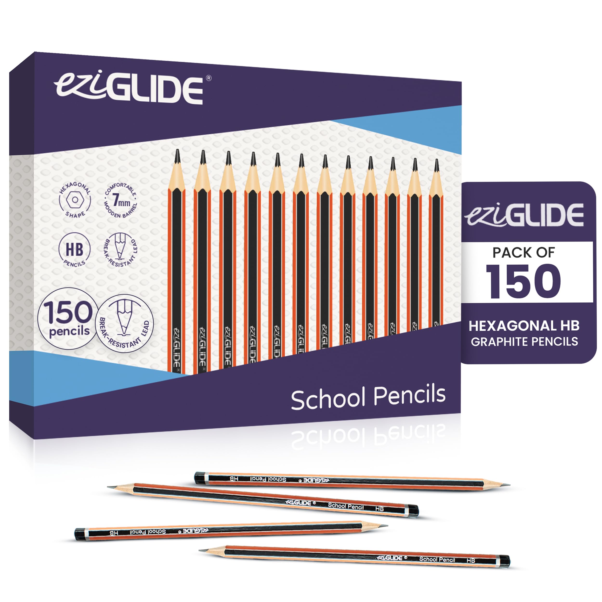 Eziglide HB Graphite School Pencil, Pack of 150 Hexagonal Pencils with Presharpened, Break Resistant Super Bonded HB Leads, Ideal for use at School in the Classroom, Home or the Office — image 1