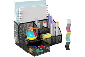 Banshou Desk Organizer Office Accessories,Mesh Desk Office Organizer with Drawer and 6 Compartments 8.74x5.51x5.12 inch,For Office,Home,School,Classroom,kitchen(Black)