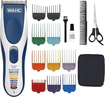 Wahl Colour Pro Cordless Hair Clipper Kit 8 Combs, Ergonomic, Rinsable Blades