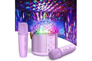 FUNFORFUN! Karaoke Machine with Disco LED Lights for Adults Kids, Portable Bluetooth Speaker with 2 Wireless Microphone, Christmas Birthday Gifts Toys for 3-12+ Kids Family Home Party Stocking Stuffers