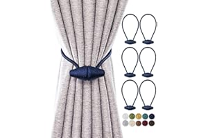 TECVINCI Magnetic Curtain Tiebacks with Upgrade Larger Magnet, 6 Pack 16 Inch Drapery Holdbacks for Indoor & Outdoor Curtain - Navy
