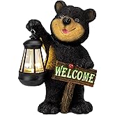 Juegoal Garden Bear Statue with Solar LED Lantern, Luminous Welcome Sign, Gifts for Mom Yard Art, Whimsical Figurine Large Sculpture Lighted Outdoor Mother's Day Spring Decorations for Lawn, Porch