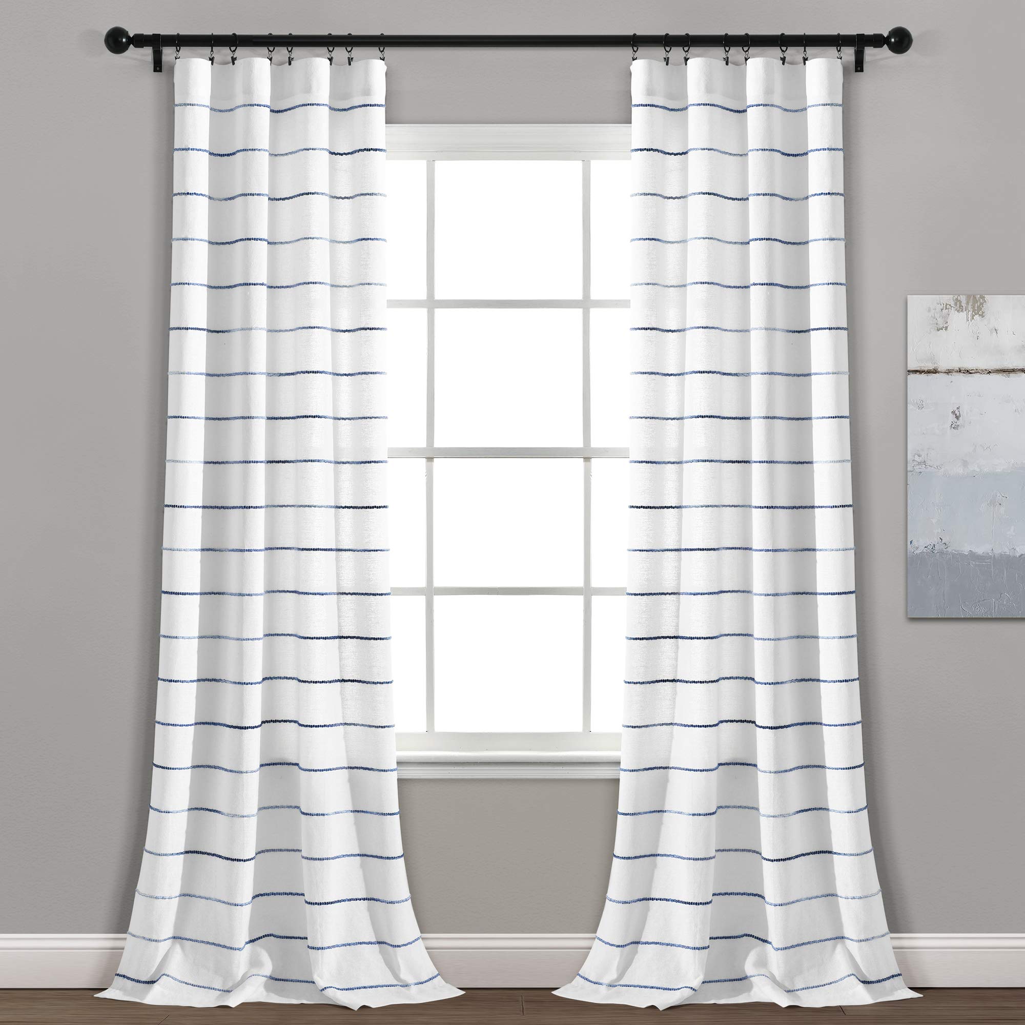 Lush Decor Ombre Stripe Curtain Panel Set, 2, 40''W x 84''L, Navy, Recycled Cotton/Polyester, Rod Pocket, Home Office, Farmhouse