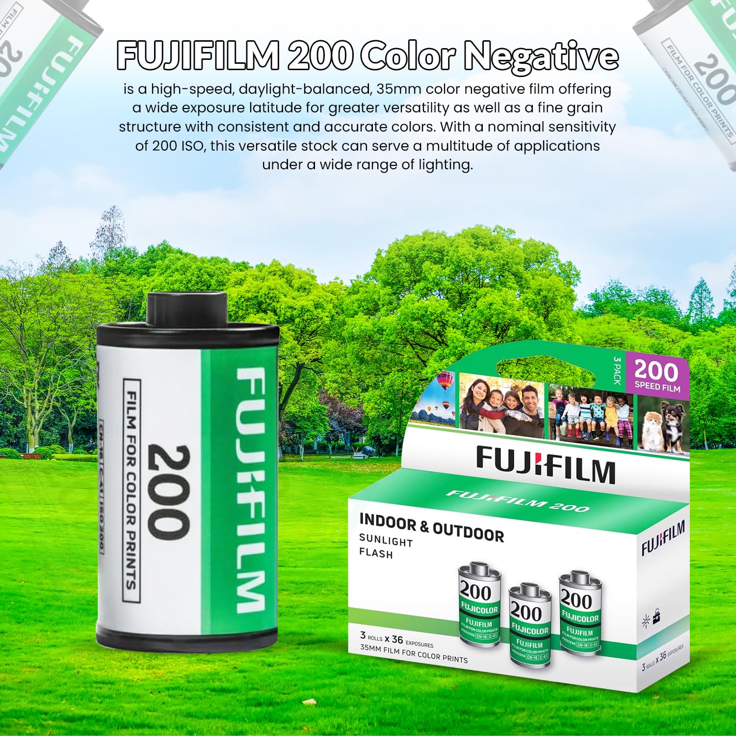 FUJIFILM 200 Color Negative Film (35mm Roll Film, 36 Exposures, 3-Pack) + BluebirdSales Microfiber Cleaning Cloth Bundle