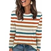 WIHOLL Womens Striped Long Sleeve Shirts Fall Outfits 2026 Color Block Tops Fashion Clothing Ribbed Crewneck Tee Blouses