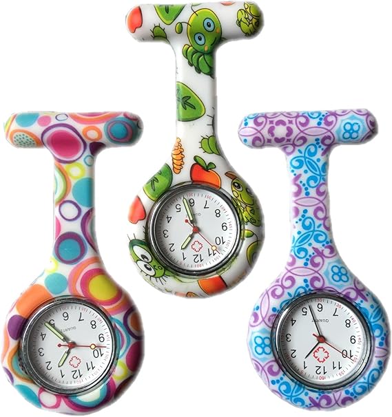 Boolavard 3 X Silicone Gel Nurses Fob Watch Washable Infection Free Set Round Bubble Bug Swirl Amazon Co Uk Watches
