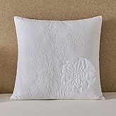 YINFUNG White Quilted Euro Shams Set of 2 Cotton 26x26 European Pillow Covers Embroidered Blossom Floral Decorative Large Pillowcases for Bed Sofa Embossed Matelasse