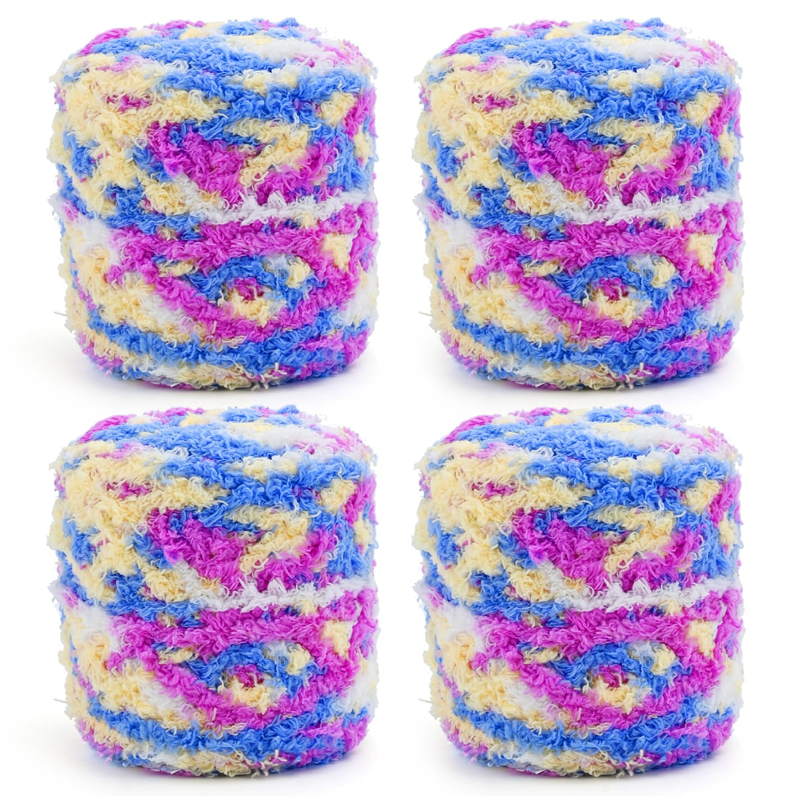 4 x 100g Knitting Wool Yarn Soft Coral Velvet Yarn Multi-Colored Crochet Yarn for Knitting Chunky Fluffy Knitting Yarn for Knitting Crochet Perfect for Bags Blankets Hats Toys Shoes Scarves Sweaters