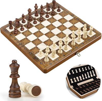 Sarr Klith 12-Inch Wooden Chess Set Folding Board with Magnetic Pieces