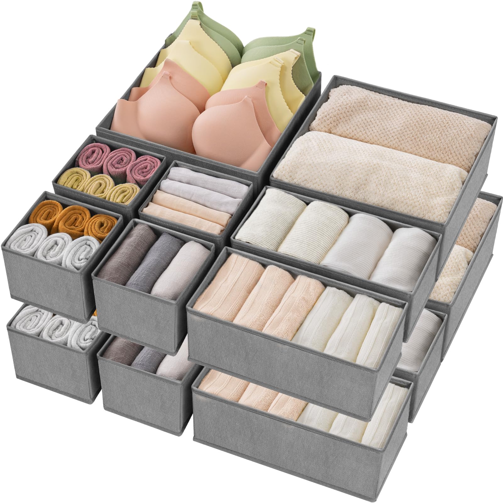 Photo 1 of Criusia Drawer Organizer Clothes,16 Pack Underwear Drawer Organizers, Foldable Closet Organizers and Storage Dresser Drawer Dividers Clothing Organizer for Clothes, Socks, Scarves, Bra, Ties (Grey)