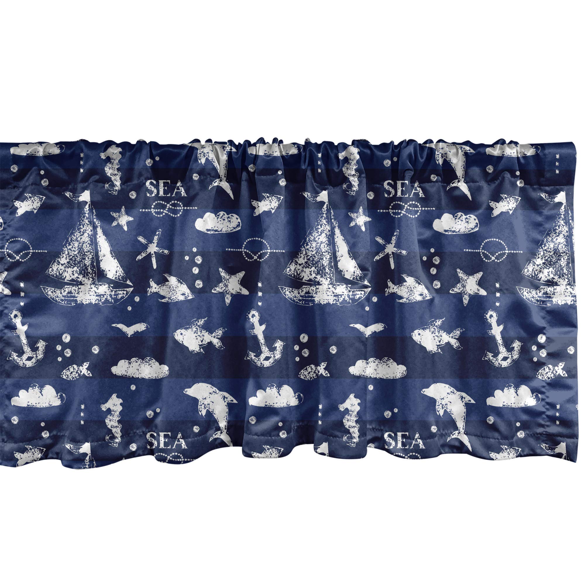 Ambesonne Navy Blue Window Valance, Sailboat