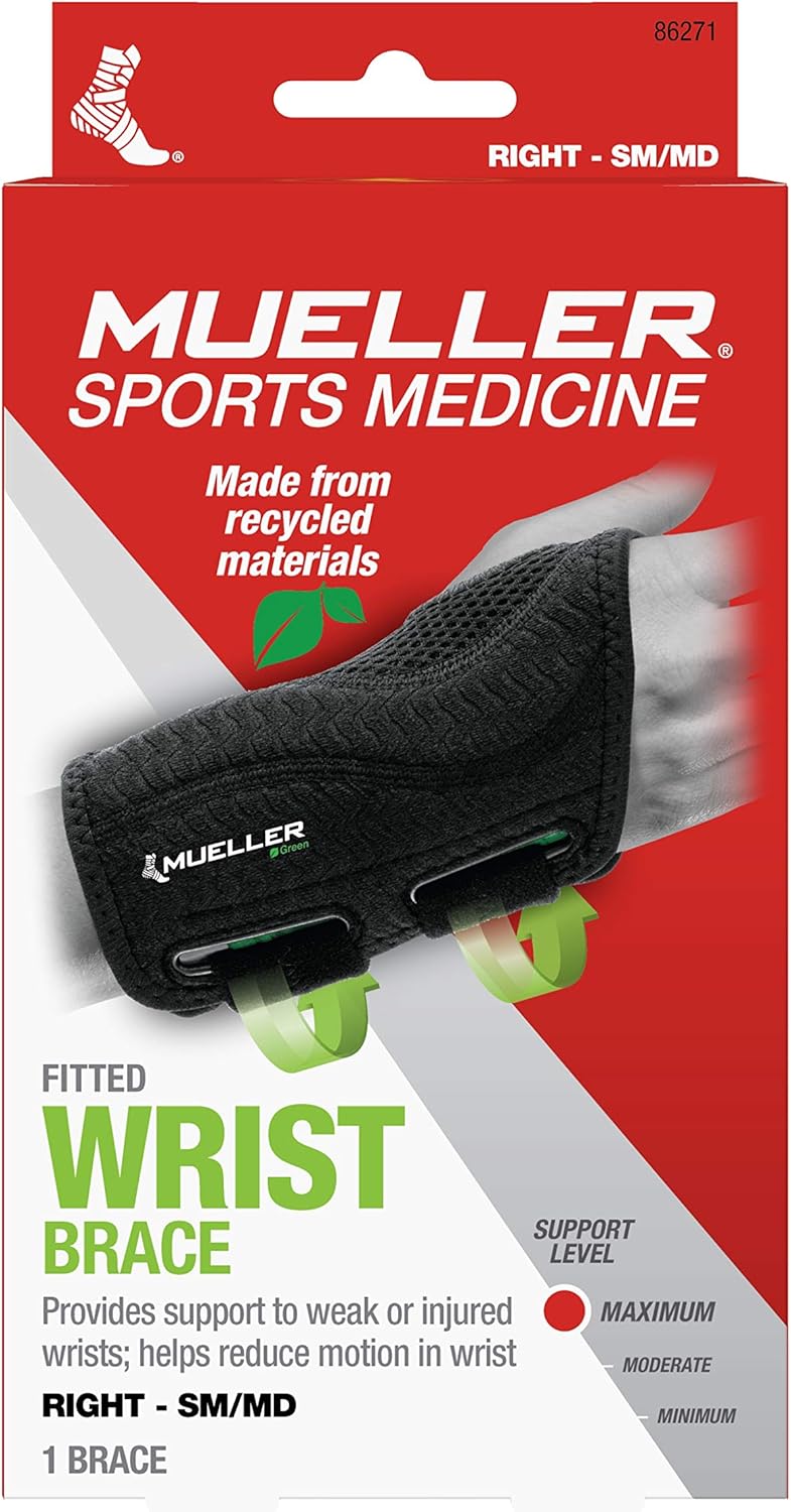 Mueller Fitted Wrist Brace, Black, Right Hand, Small/Medium: Health & Personal Care