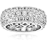 Amazon Essentials Platinum or Gold Plated Sterling Silver 3 Row Pave Ring set with Round Infinite Elements Cubic Zirconia, (p