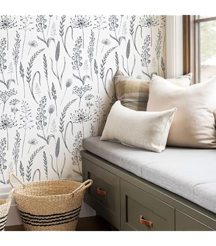 GaliGali Peel And Stick Wallpaper – Floral Grey Modern Design, 17.3 X 393 Inches, Vinyl Waterproof & Removable