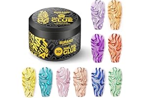 BURANO 3D Nail Foil Glue Gel, 8G 3D Gel Nail Art Foil Gel for Nails 1 Bottle with 10PCS Foils Sticker, Transfer Gel Foil Adhesive Glue Nails Design Foil UV LED Lamp Required