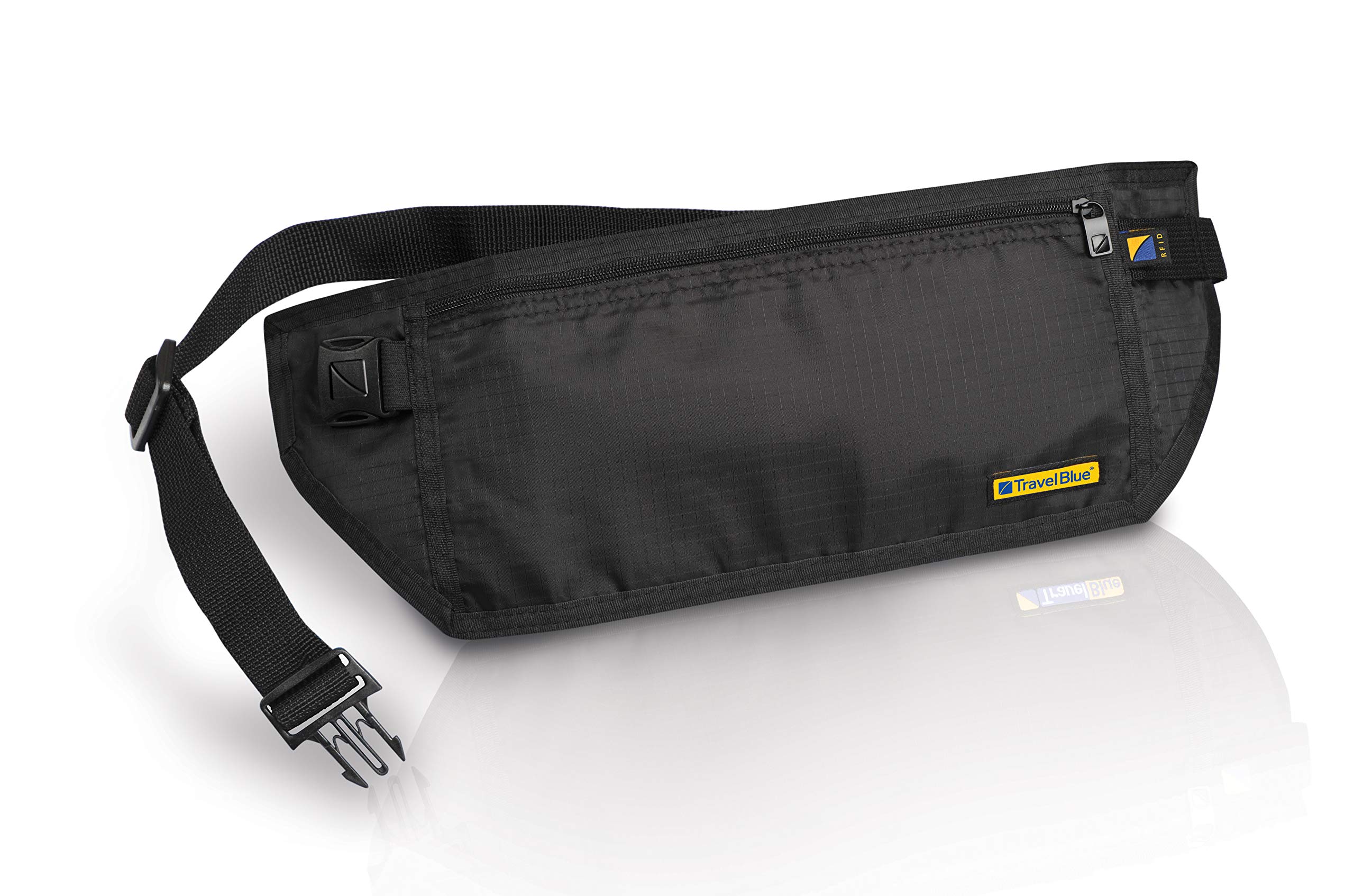 Travel Blue Lightweight RFID Blocking Money Belt - Passport Holder Travel Wallet & Bum Bag, Water-Resistant & Soft Material for Ultimate Comfort, Fits Passport, Cards & Travel Money (Black)