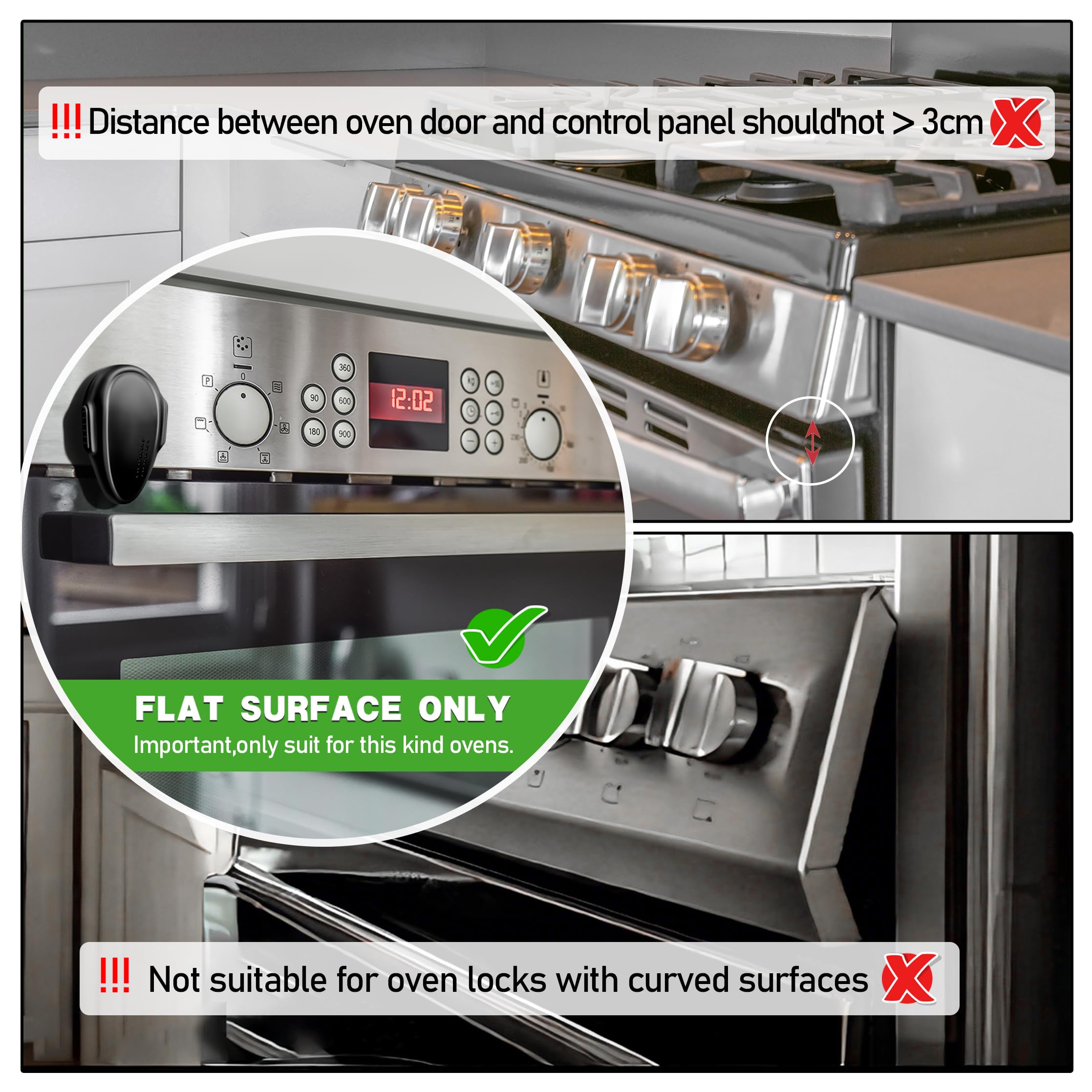 DAFUWENG Oven Lock Child Safety 2 Pack, Cabinet Locks Baby Proofing, Baby and Child Proof Locks for Drawer Stove Oven Door, Easy to Install, No Toolf Need, Upgrade Heat-Resistant Material - Black