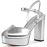 GPXGPX Platform Sandals Women High Heels Fish Mouth Open Toe Platform Heels Chunky Heel Ankle Strap Wedding Party Dress Shoes