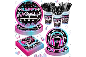 QIYANPAX 168Pcs Music Party Supplies Tableware Set Disposable Paper Plates Napkins Cups Cutlery for Music Party Theme Birthday Decorations, Serve 24 Guests