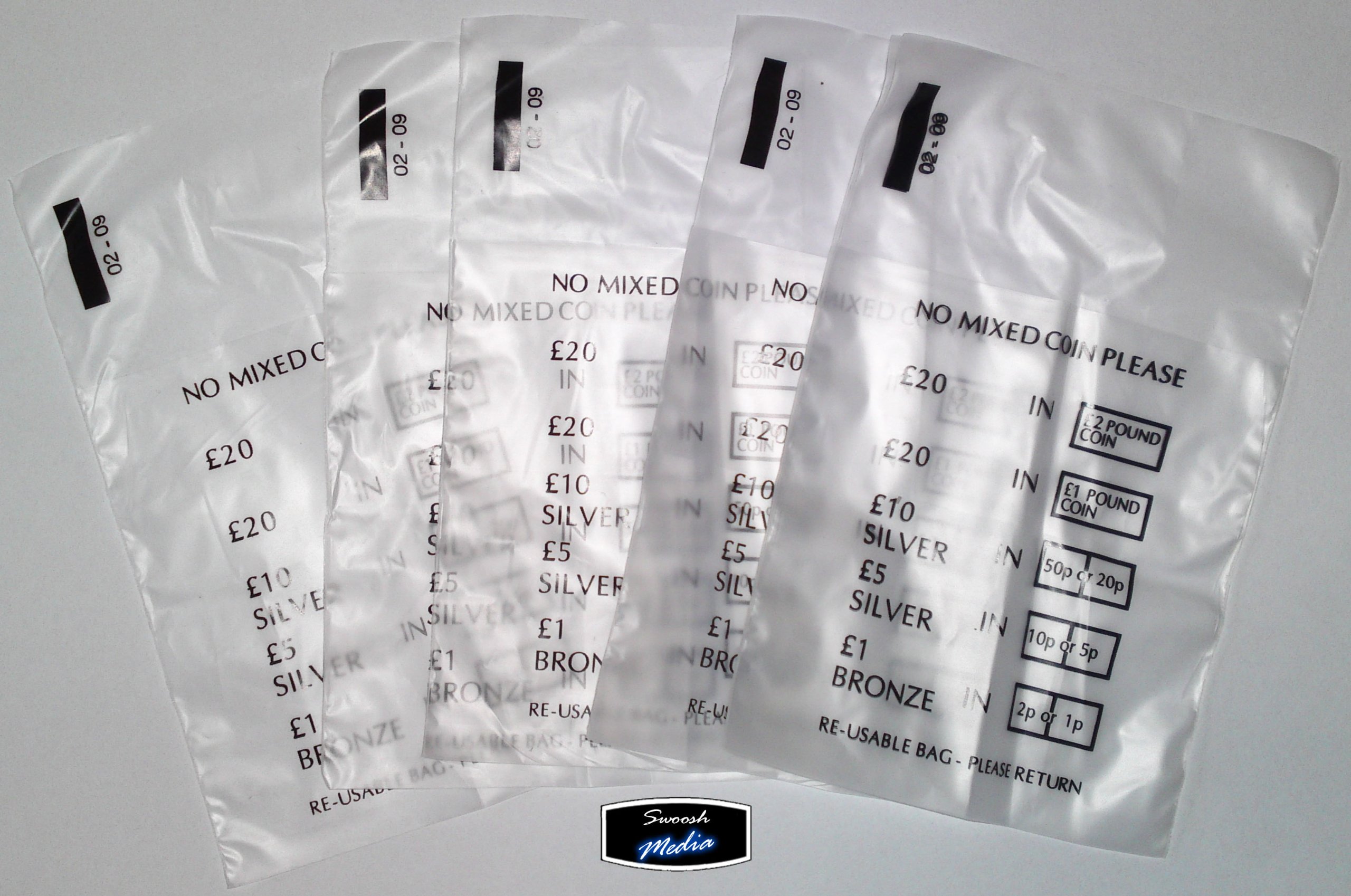 Swoosh Media 25 No Mixed Coin/Money Bank Bags - Money Bank - Modern, Contemporary - Clear - Plastic - 1.18 x 0.39 x 0.79 inches - Children - Adults, Modern Design Lovers, Money Managers - All Ages