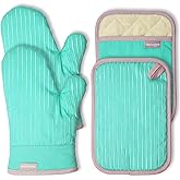 Coziselect Oven Mitts and Pot Holders Set, 4-Piece Heat Resistant Kitchen Set with Pocket Style Hot Pads & Silicon Non-Slip, Quilted Insulated Oven Gloves for Baking, BBQ, Grilling (Assorted Colors)