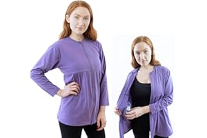 Inspired Comforts Women's Mastectomy Recovery Full Sleeves Front Open Zip Up Shirt with Drain Pockets