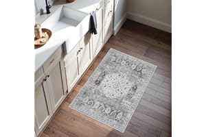 RUUGME Washable 2x3 Area Rug - Entryway Vintage Rustic Style Area Rugs Non Slip Stain Resistant Carpet for Living Room Bedroom Dining Room Kitchen Distressed Floor Mat (2'x3', Grey)