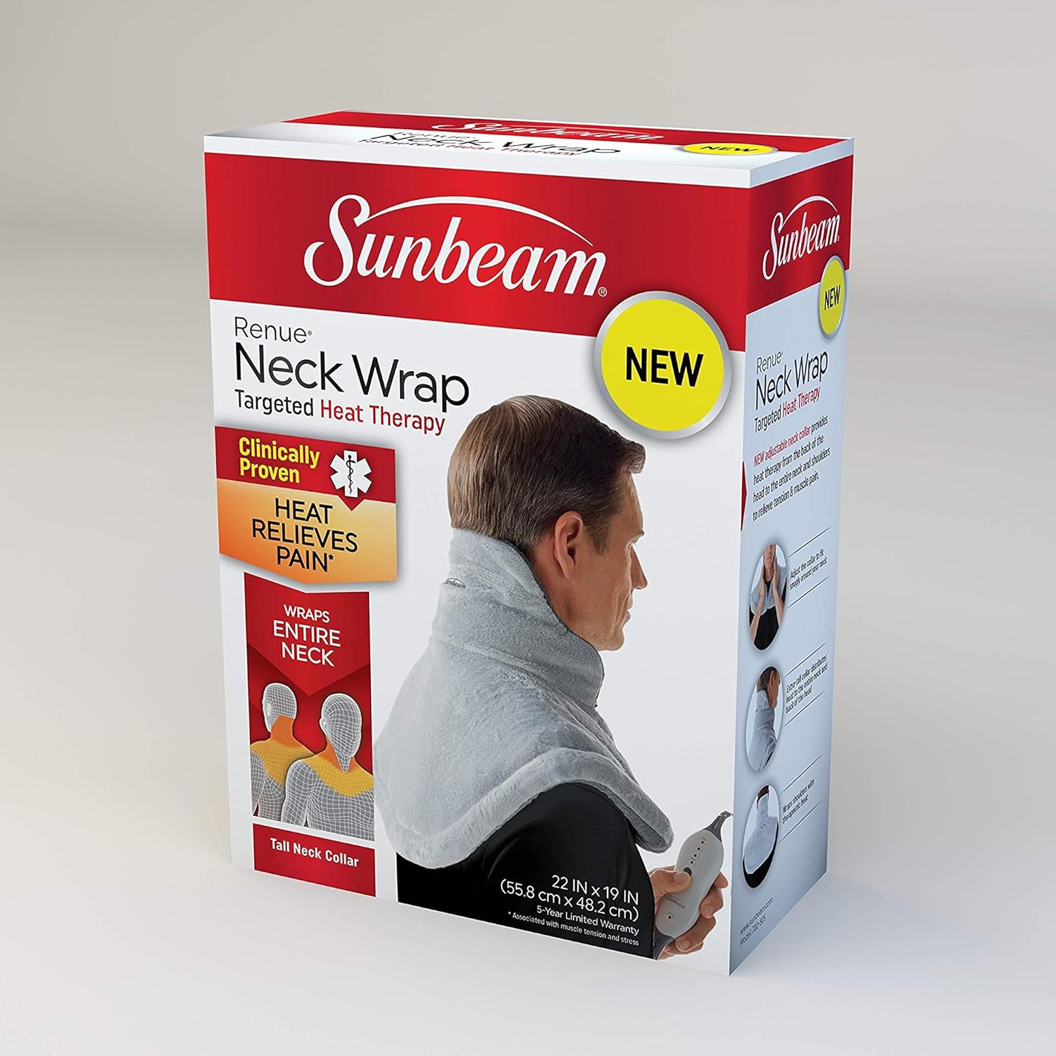 Sunbeam Heating Pad for Neck & Shoulder Pain Relief | Standard Size Renue, 4 Heat Settings with Auto-Off | Grey, 22-Inch x 19-Inch: Health & Personal Care