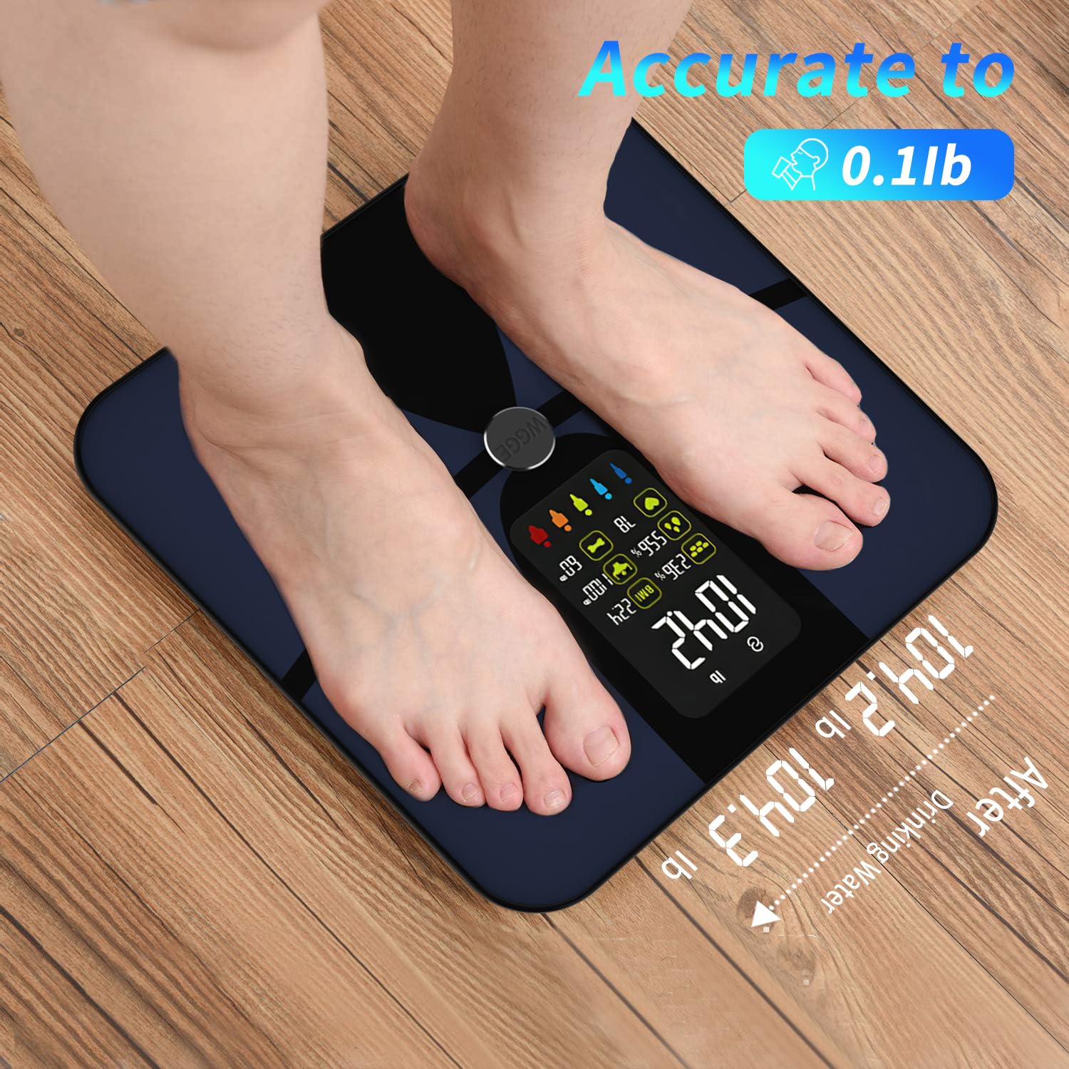 WGGE Smart Body Weight Scale,Digital Smart Bathroom Scale with Mobile App, Large LCD Display Screen,17 Body Composition Metrics BMI, Body Fat Tracking, Heart Rate,Baby Mode,400lb/180kg
