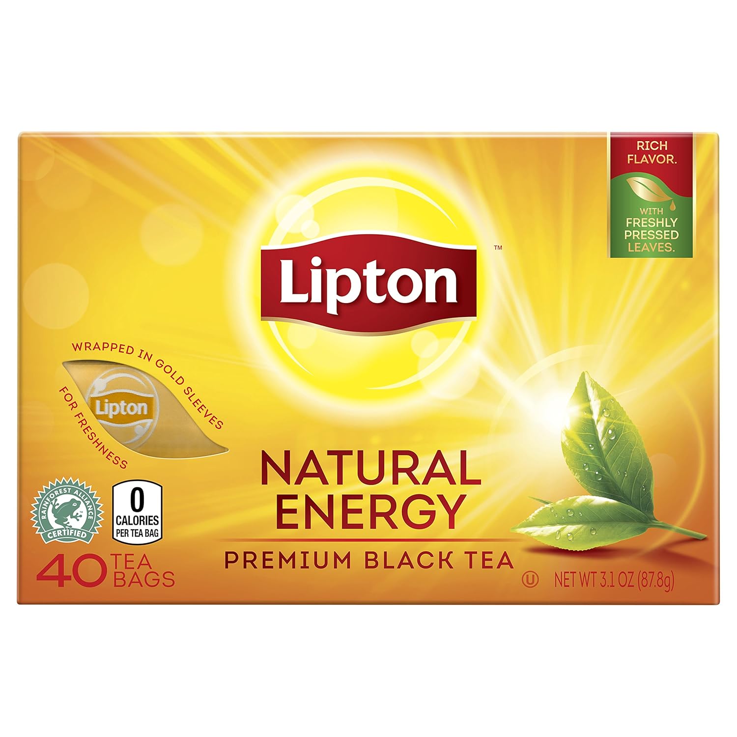 Lipton Premium Black Tea Bags, Hot or Iced Natural Energy