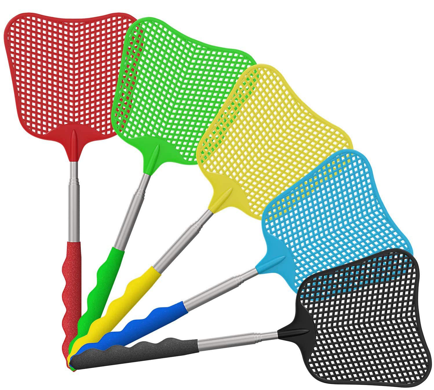 POFET 5 Pack Telescopic Fly Swatters, Manual Adjustable Swat Pest Control Durable Extendable Handle House Wife Helper