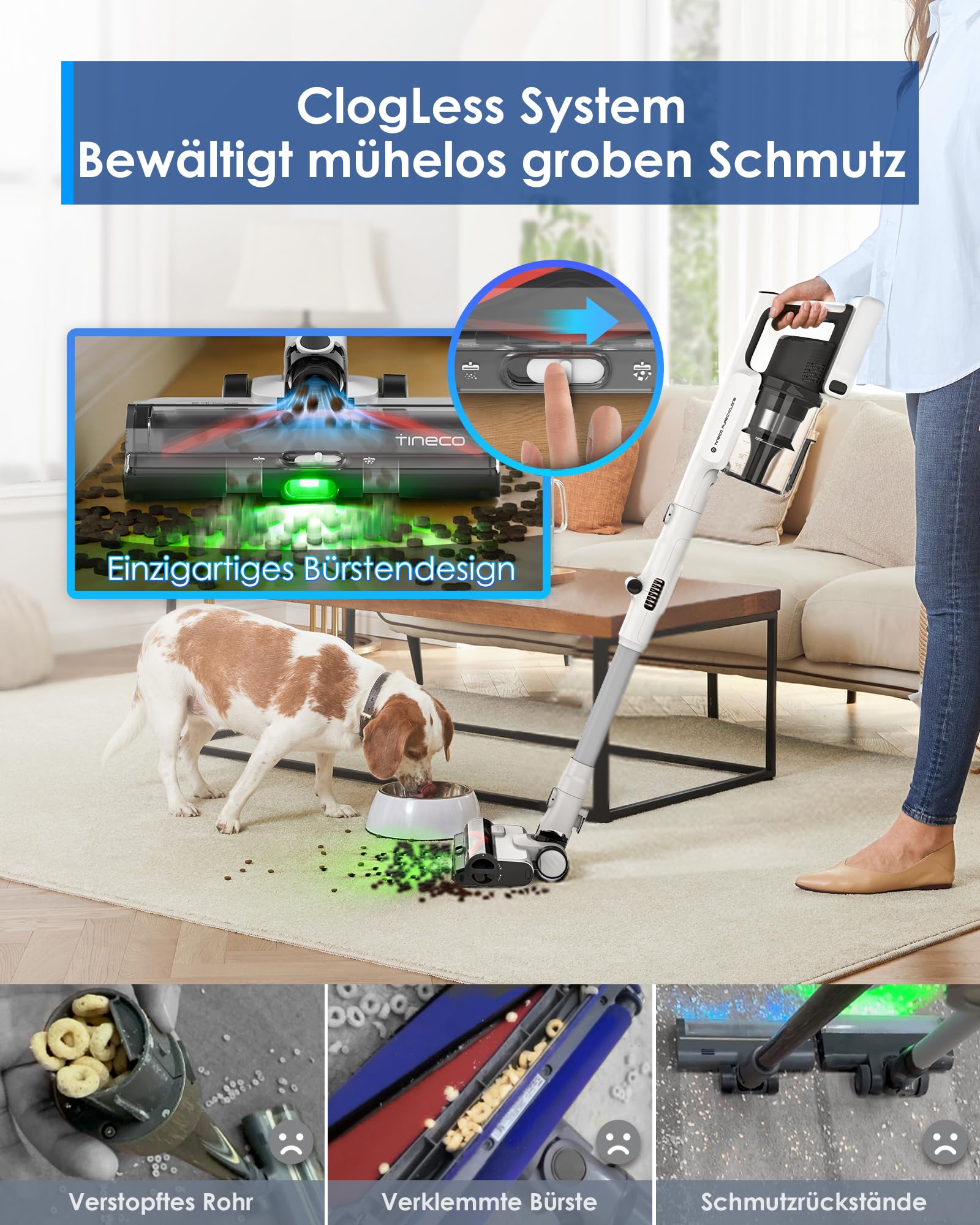 Tineco Pure ONE A50S Plus Kabelloser Akku Stabstaubsauger, Flex Akkusauger 70 Min., 3DSense Power Bürste, PureCyclone Technol. 1L Staubbehälter, 185W Saugleistung für groben Schmuze & Tierhaare 4