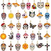 DTOFOOT 36Pcs Dia de Los Muertos Ornaments Double Side Skull Hanging Decor | Acrylic Flower Skull Pendant Charms with Cords, Day of the Dead Ornaments for Small Tree, Dia De Los Muertos Altar Supplies