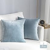 Stellhome Super Soft Decorative Velvet Cushion Covers Square Throw Pillow Covers for Bed Couch Sofa Bench, 20 x 20 inch (50 cm), Silver Blue, Pack of 2 Square Solid Throw Pillow Case