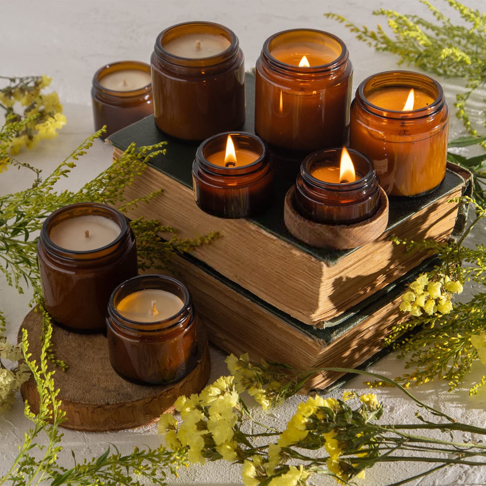 Keketin 4 oz Amber Glass Jars,15 Pack Empty Cosmetic Containers with Inner Liners and Black Lids,Refillable Round Cream Jars for Lotion,Bath Salts,Travel