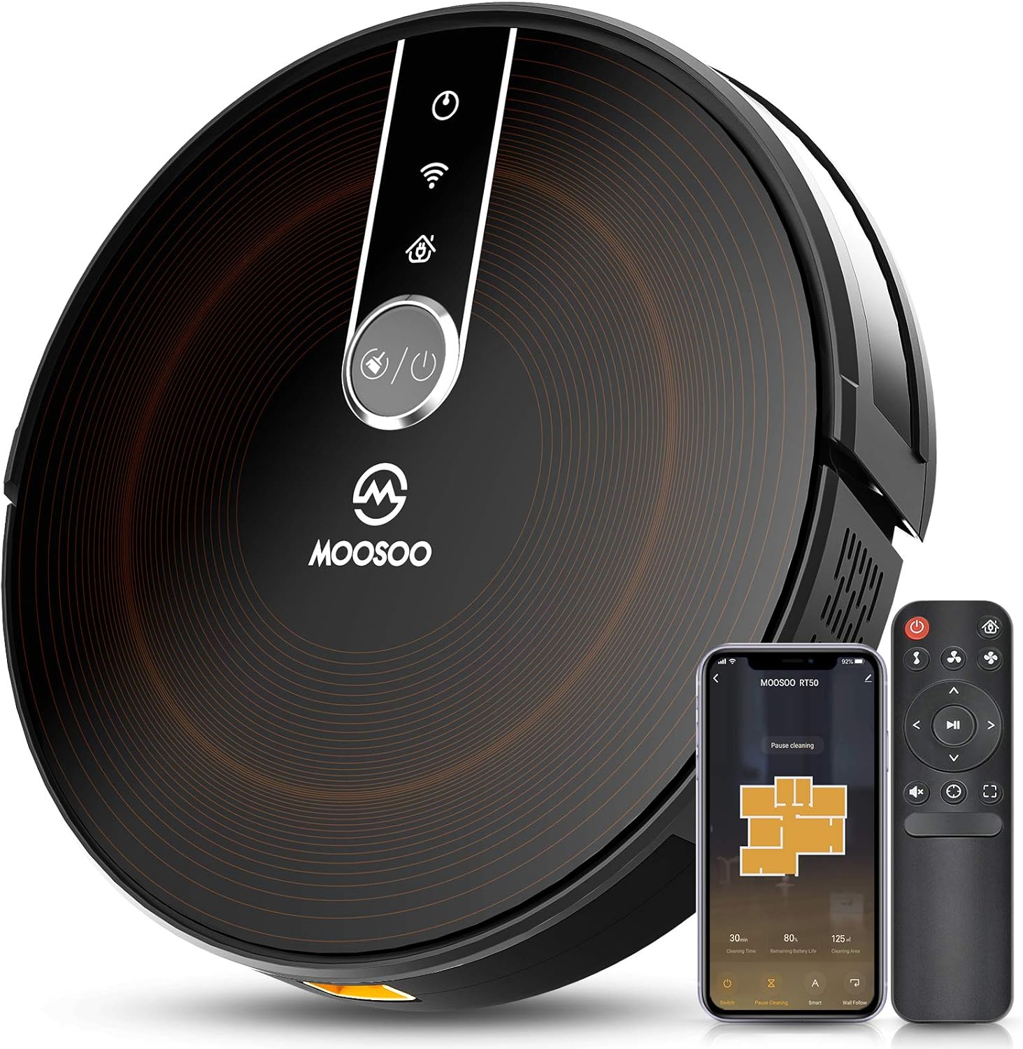 MOOSOO Robot Vacuum - Wi-Fi Connected, 2200Pa Suction, Gyroscope Navigation 2.0, Works with Alexa & Google Assistant, Quiet, Super-Thin Robotic Vacuum Cleaner, Ideal for Pet Hair, Carpets, Hard Floors