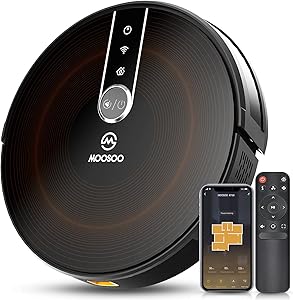 MOOSOO Robot Vacuum - Wi-Fi Connected, 2200Pa Suction, Gyroscope Navigation 2.0, Works with Alexa & Google Assistant, Quiet, Super-Thin Robotic Vacuum Cleaner, Ideal for Pet Hair, Carpets, Hard Floors