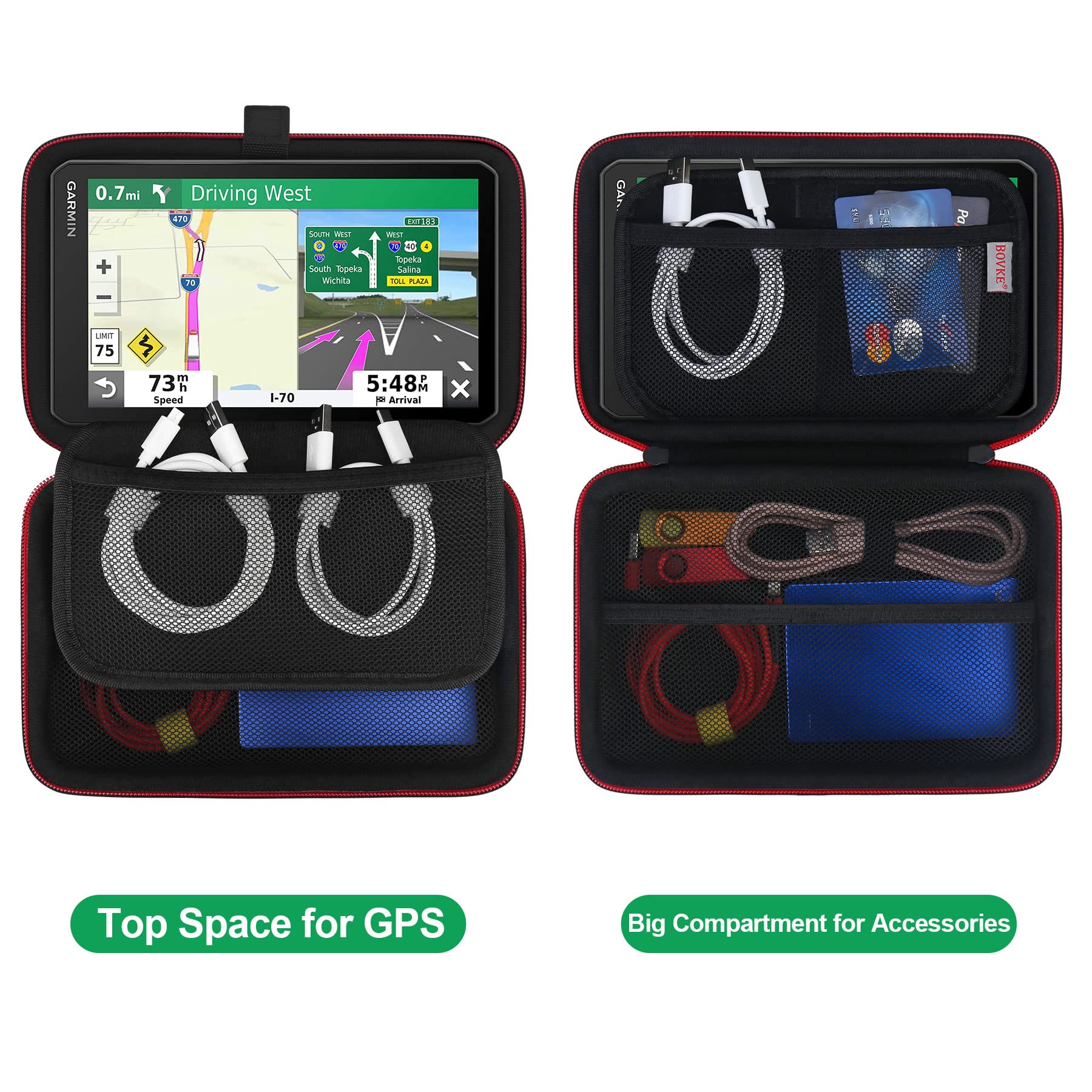 BOVKE Hard GPS Case for 8 Inch Garmin dezl OTR800 / dēzl OTR810 / DriveSmart 86 / Garmin RV 890 GPS Navigator System, Extra Space fit Charger, Friction Mount, USB Cables Accessories, Black+Black