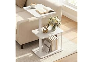 Faesun 360° Swivel Side Table for Height Adjustable, C Shaped End Table for Couch with Storage, 3-Tier Night Stand with Open 