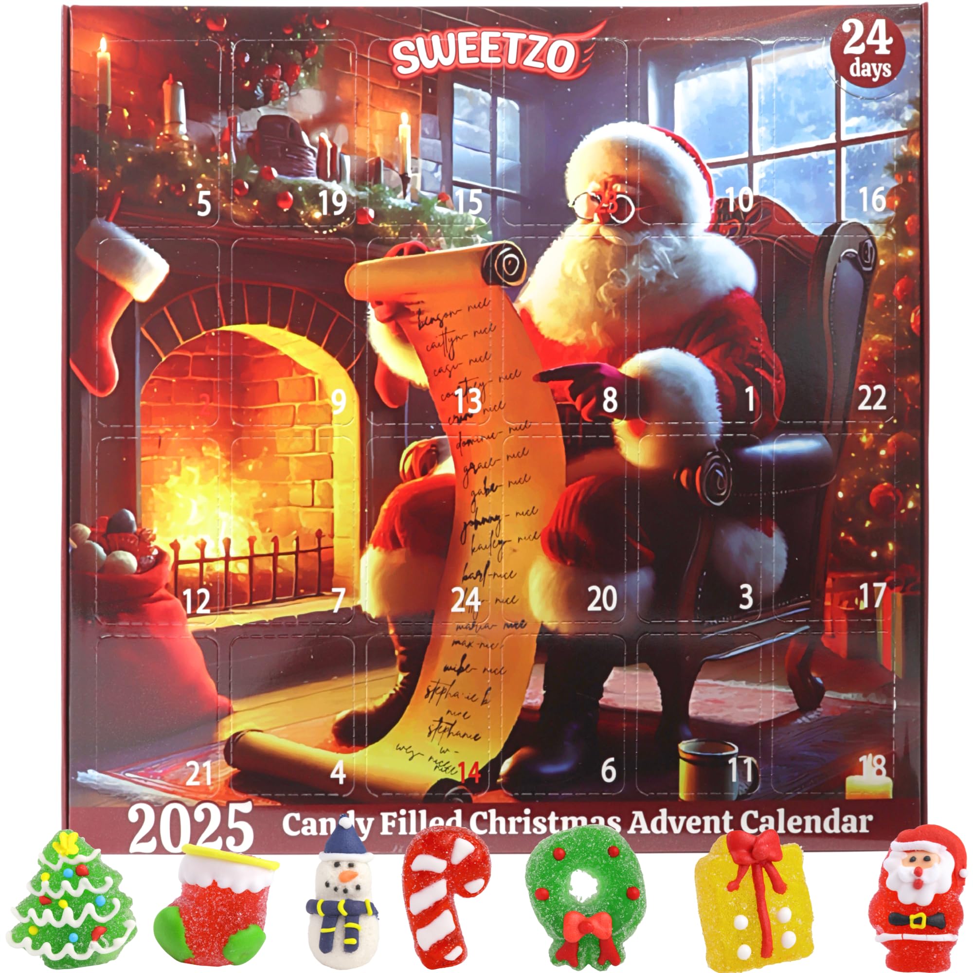 Photo 1 of 2025 Christmas Candy Santa Advent Calendar, 24-Day Countdown with Festive Gummies Inside, Individually Wrapped Pieces, 10.16 Ounces