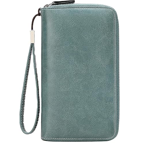 Bakurok Women's Wallet Leather Wristlet RFID Blocking Double Zip Around Large Capacity Credit Card Holder Phone Clutch Purse