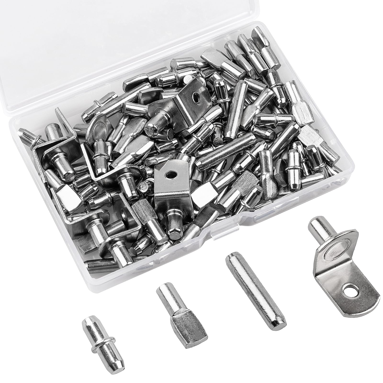 Photo 1 of Veiwonat 104 Pcs Shelf Pegs Kit, Upgraded Shelf Pins 4 Styles, 5mm & 1/4inch Nickel Shelf Support Pegs, Cabinet Shelf Pegs for Shelves, Shelf Support for Bookshelf Kitchen Cabinet Shelf Pegs.