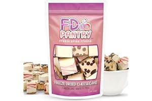 FD PANTRY Freeze Dried Cheesecake Bites New York Style 4.1oz - Caramel, Chocolate Chip and Strawberry Swirl Freeze Dried Dessert - Mini Chocolate Cheesecake Bites in Resealable Bag - Ideal Gift Snack