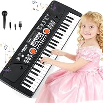 Piano Électronique 49 Touches Pour Enfants – Clavier Musical Avec Micro – Cadeau Éducatif Fille Garçon – Noir, 53 Cm