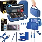 Orzly Switch Lite Accessories Bundle - Case &amp; Screen Protector for Nintendo Switch Lite Console, USB Cable, Games Holder, Comfort Grip Case, Headphones, Thumb-Grip Pack &amp; More (New Blue)