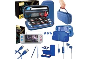 Orzly Switch Lite Accessories Bundle - Case & Screen Protector for Nintendo Switch Lite Console, USB Cable, Games Holder, Comfort Grip Case, Headphones, Thumb-Grip Pack & More (New Blue)