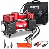 YUNGTEE Tire Inflator Heavy Duty Double Cylinders Direct Drive Inflation Pump,12V Portable Air Compressor Pump with Emergency LED Light - 150PSI Tire Pump,Apply to Car,SUV,RV