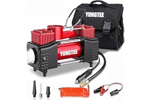YUNGTEE Tire Inflator Heavy Duty Double Cylinders Direct Drive Inflation Pump,12V Portable Air Compressor Pump with Emergency