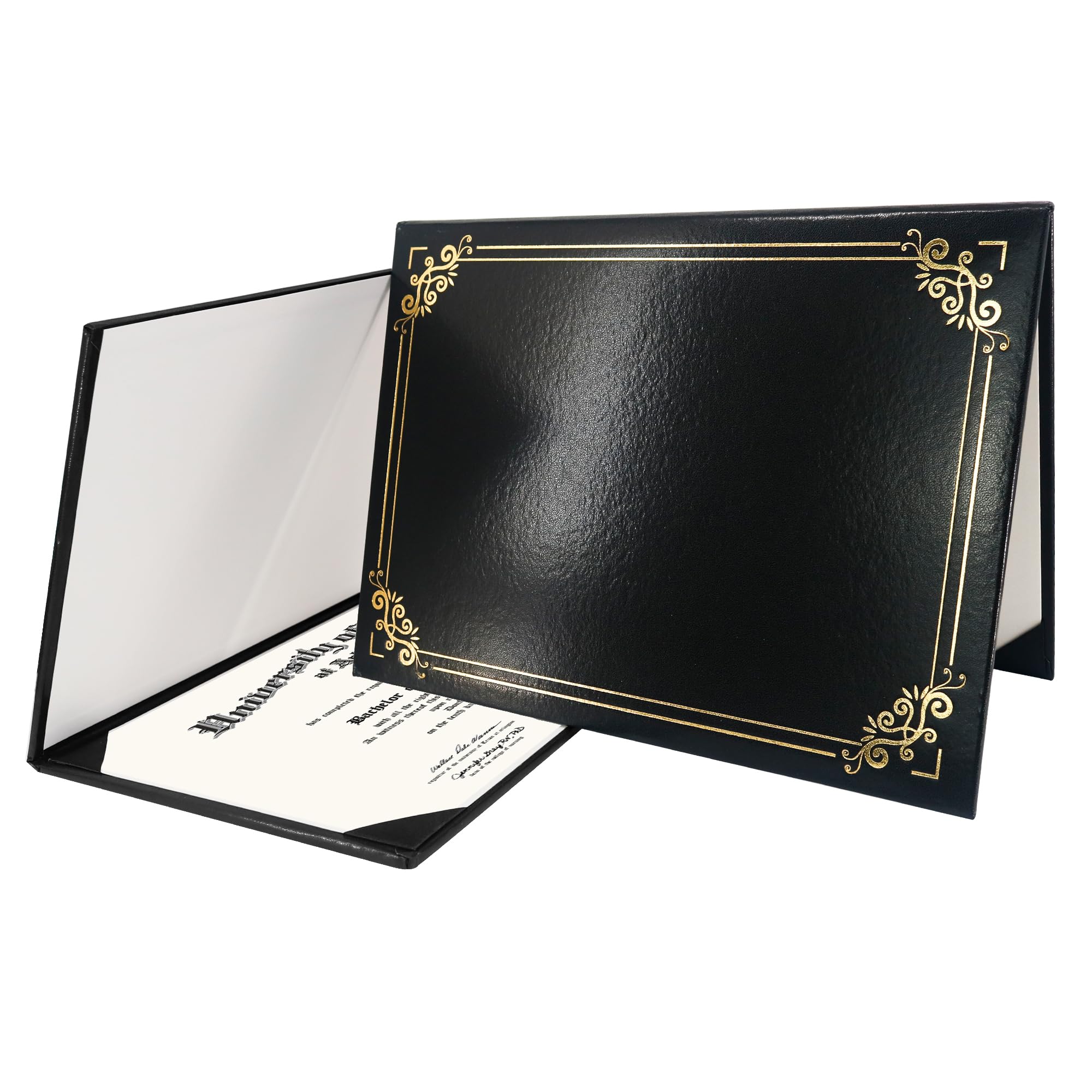 GraduationMall Diploma Cover Certificate Holder with Gold Foil Border for A4 Award Paper Classic Smooth Black